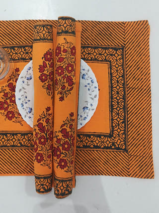 Orange Table Runner and Mats - Set of 6