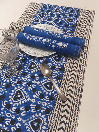 Black And Indigo Table Runner and Mats - Set of 6