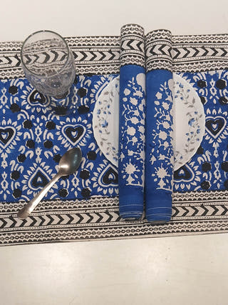 Black And Indigo Table Runner and Mats - Set of 6