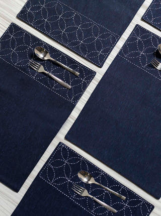 Boketto Table Mats Set Of 6 Pcs Navy Blue Veaves