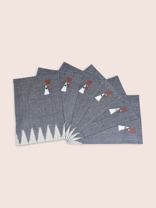 Obelisk Handwoven Table Mats Set O  6 Pcs Grey Veaves