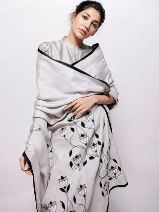 Grey Wild Silk Applique Saree Bihart 