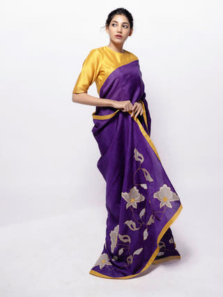 Purple Wild Silk Applique Saree Bihart 