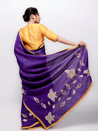 Purple Wild Silk Applique Saree Bihart 