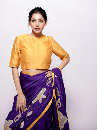 Purple Wild Silk Applique Saree Bihart 