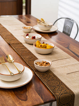 Romani Handwoven Table Runner Beige Veaves