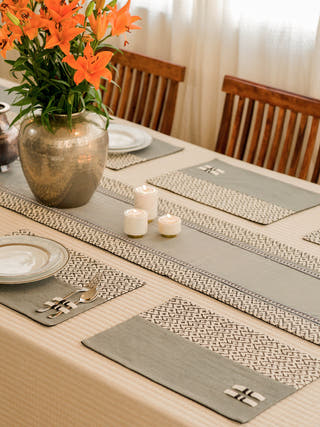 Aeolus Dining Set Of A Table Runner And 8 Table Mats Grey Veaves