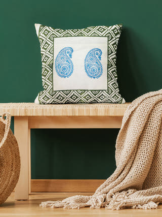 Blue Paisley Design Handblock Printed Cushion Covers (Set of 5)