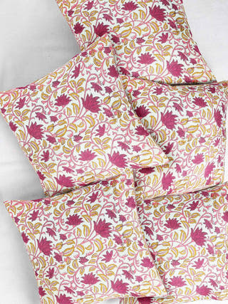 Lotus Design Hand block Printed Cushion Covers (Set of 5)