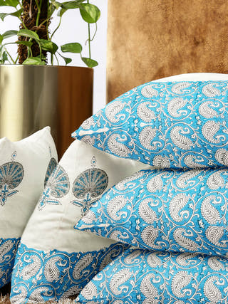 Blue Peacock Handblock Printed Cushion Covers (Set of 5)