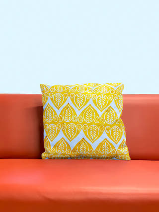 Yellow Leaf Hand block Printed Cushion Covers (Set of 5)