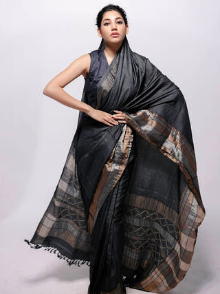 Grey Zari  Saree Bihart 