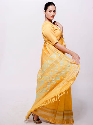 Yellow Zari Saree Bihart Yellow
