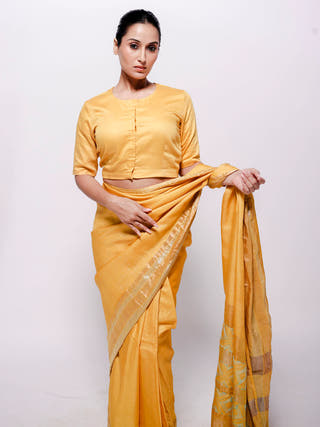 Yellow Zari Saree Bihart 
