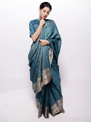 Teal Zari  Saree Bihart Teal
