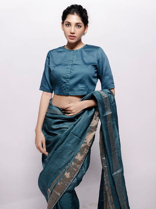 Teal Zari  Saree Bihart 