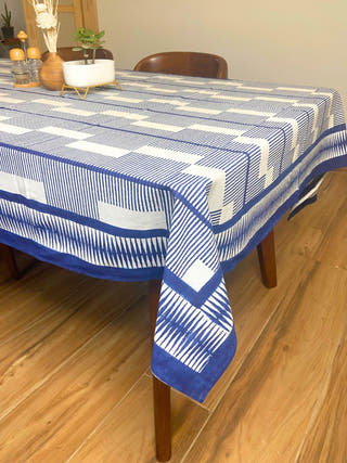 Dark Blue brick Print Hand Block Printed Table Cloth
