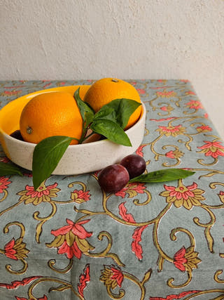 Flower Trail Square Hand Block Printed Table Cloth