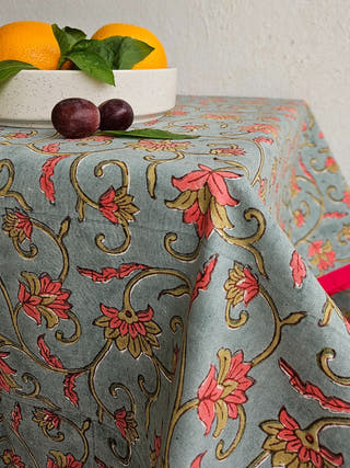 Flower Trail Square Hand Block Printed Table Cloth