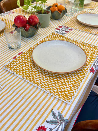 Yellow Triangles with Lace Placemat | Set of 2