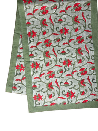 Evergreen Bloom Hand Block Printed Table Runner