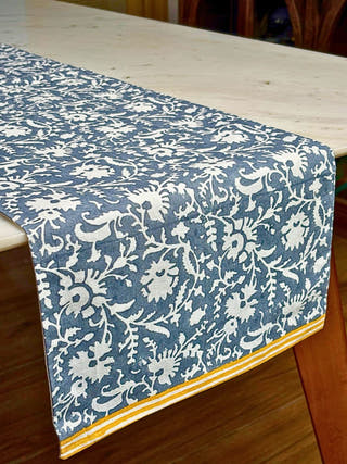 Charcoal Grey Floral Overall Hand Block Printed Table Runner