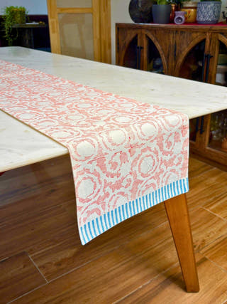 Red Jacquard Style Hand Block Printed Table Runner