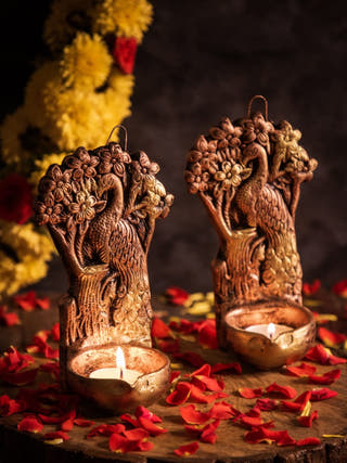 Tree Peacock Hanging Diya Set