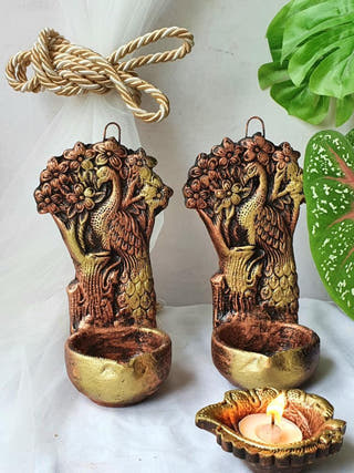 Tree Peacock Hanging Diya Set