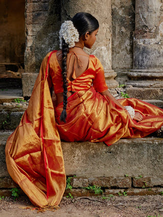 Tripataka Warm Gold Dual Tone Tissue Saree