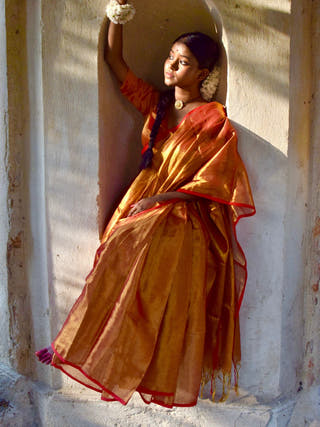 Tripataka Warm Gold Dual Tone Tissue Saree