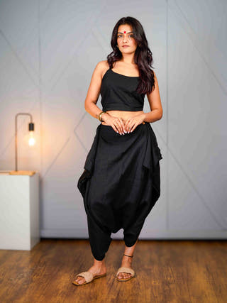Tula Black Asymmetric Draped Pant