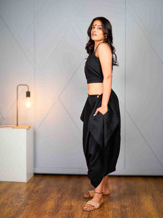 Tula Black Asymmetric Draped Pant