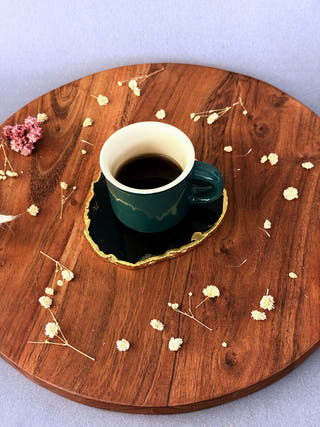 Black Agate Coasters with Gold Edge (Set of 2)