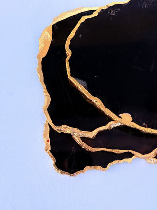 Black Agate Coasters with Gold Edge (Set of 2)