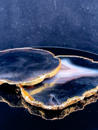 Black Agate Coasters with Gold Edge (Set of 2)