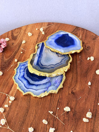 Blue Agate Coasters with Gold Edge (Set of 2)