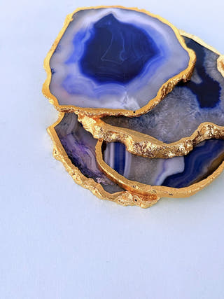Blue Agate Coasters with Gold Edge (Set of 2)