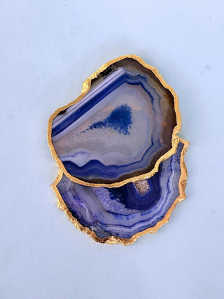 Blue Agate Coasters with Gold Edge (Set of 2)