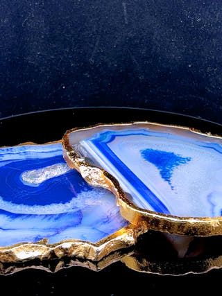 Blue Agate Coasters with Gold Edge (Set of 2)