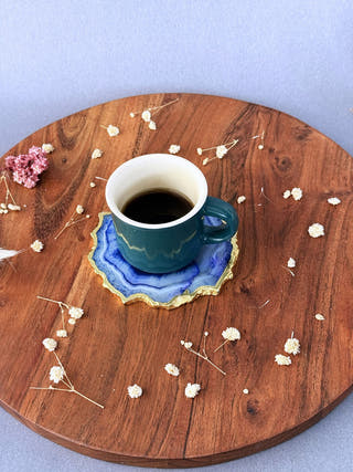 Blue Agate Coasters with Gold Edge (Set of 2)