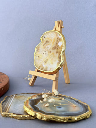 Indian Agate Coasters with Gold Edge (Set of 2)