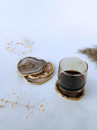 Indian Agate Coasters with Gold Edge (Set of 2)