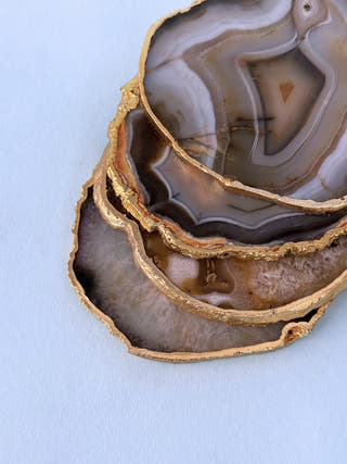 Indian Agate Coasters with Gold Edge (Set of 2)