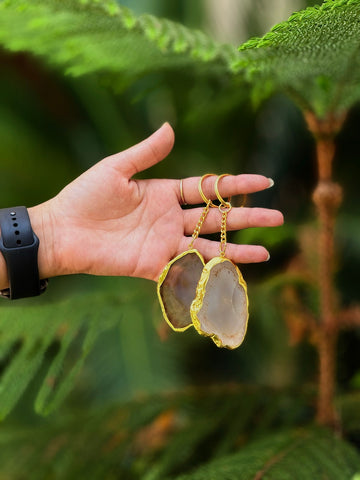 Natural Silver Agate Keychain