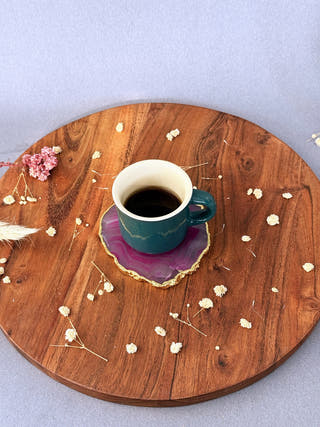 Pink Agate Coasters with Gold Edge (Set of 2)