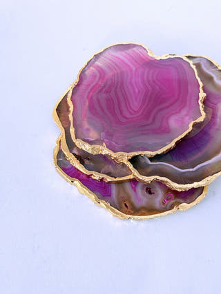 Pink Agate Coasters with Gold Edge (Set of 2)