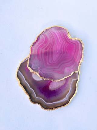 Pink Agate Coasters with Gold Edge (Set of 2)