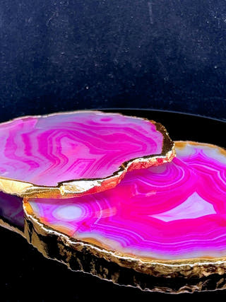 Pink Agate Coasters with Gold Edge (Set of 2)