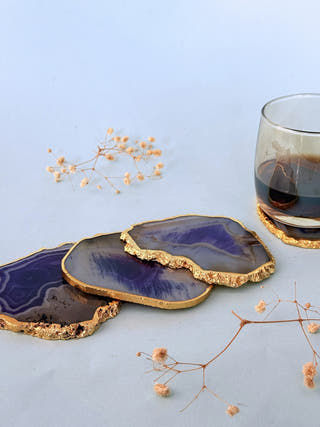 Purple Agate Coasters with Gold Edge (Set of 2)